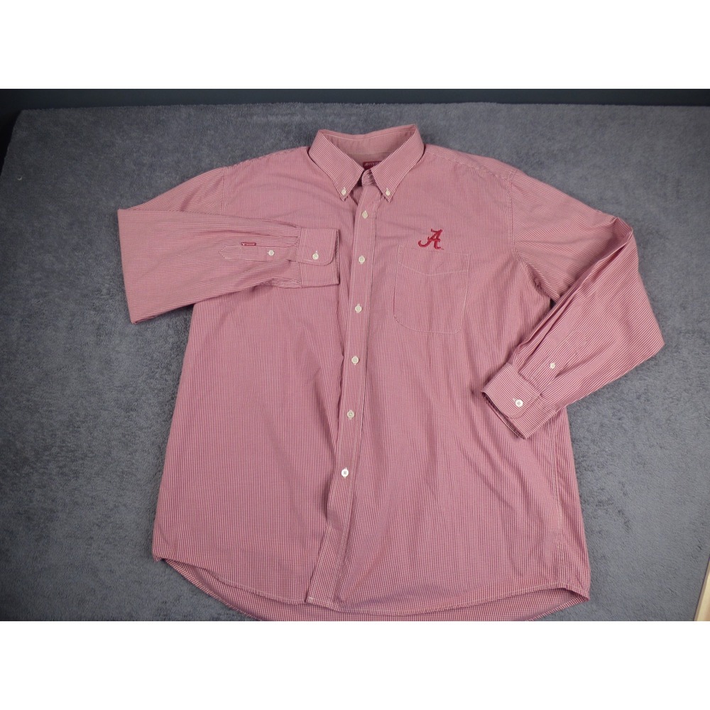 Alabama Crimson Tide Shirt Mens XL Red Gingham Check Button Down Long Sleeve